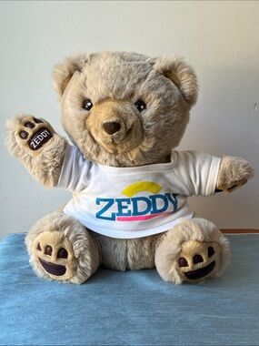 Vintage Zellers Zeddy Bear Plush Mascot with Original T-Shirt 12”